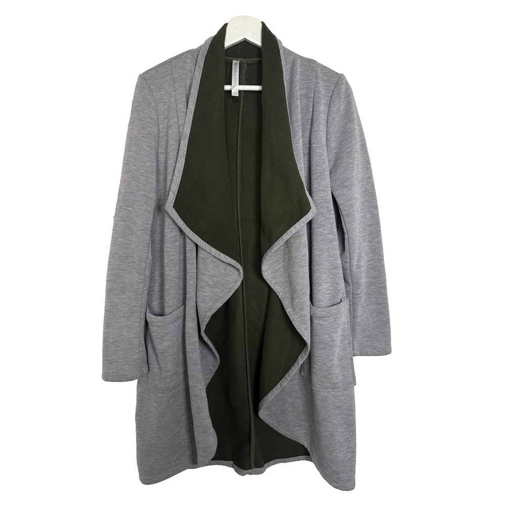 Fabletics Moscow Fleeced-lined Open Cardigan Gray Olive Green Size M